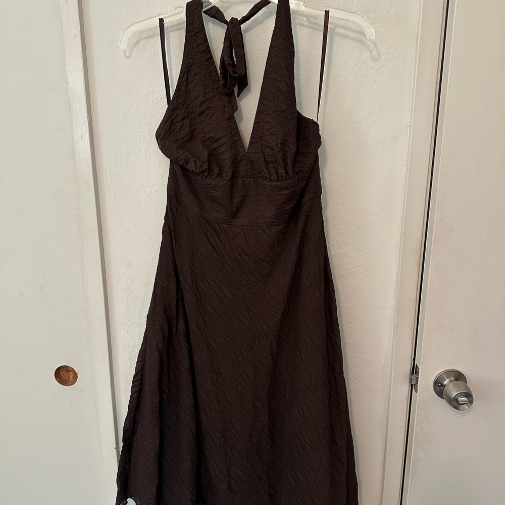 Elegant Brown Halter Dress